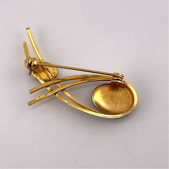 VTG Japan Mid Century Mod Bezel Set Black Onyx Red Orange Gold Tone Fish‎ Brooch - Picture 5 of 5